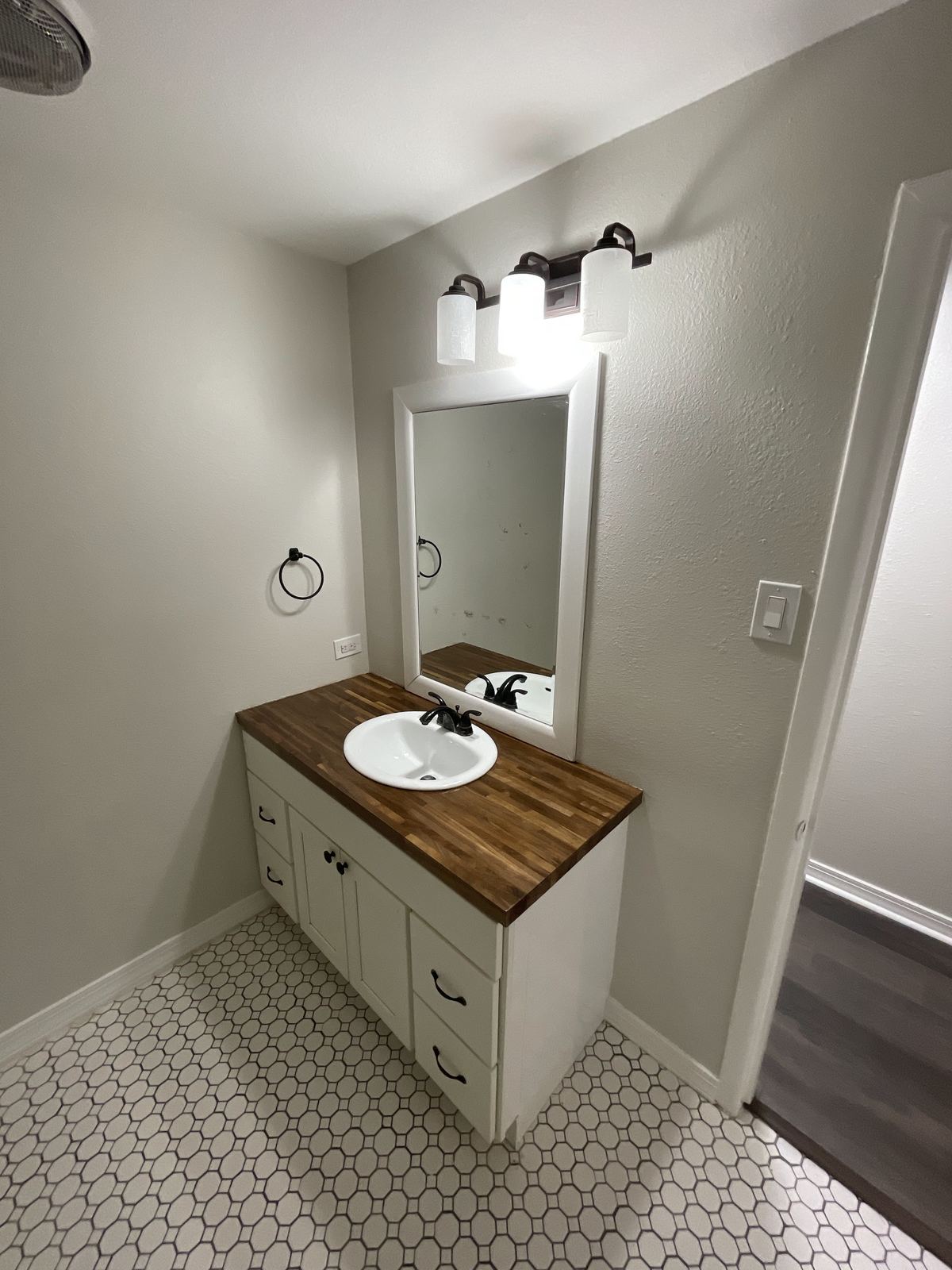 New bathroom vanity with butcher block counter