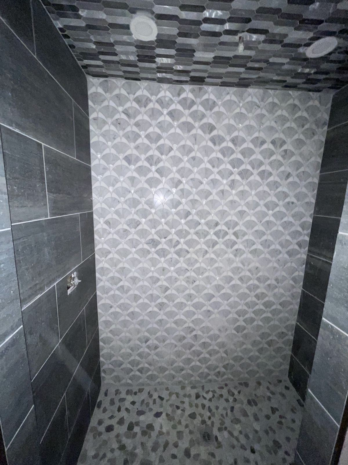 New designer tile shower mid-construction