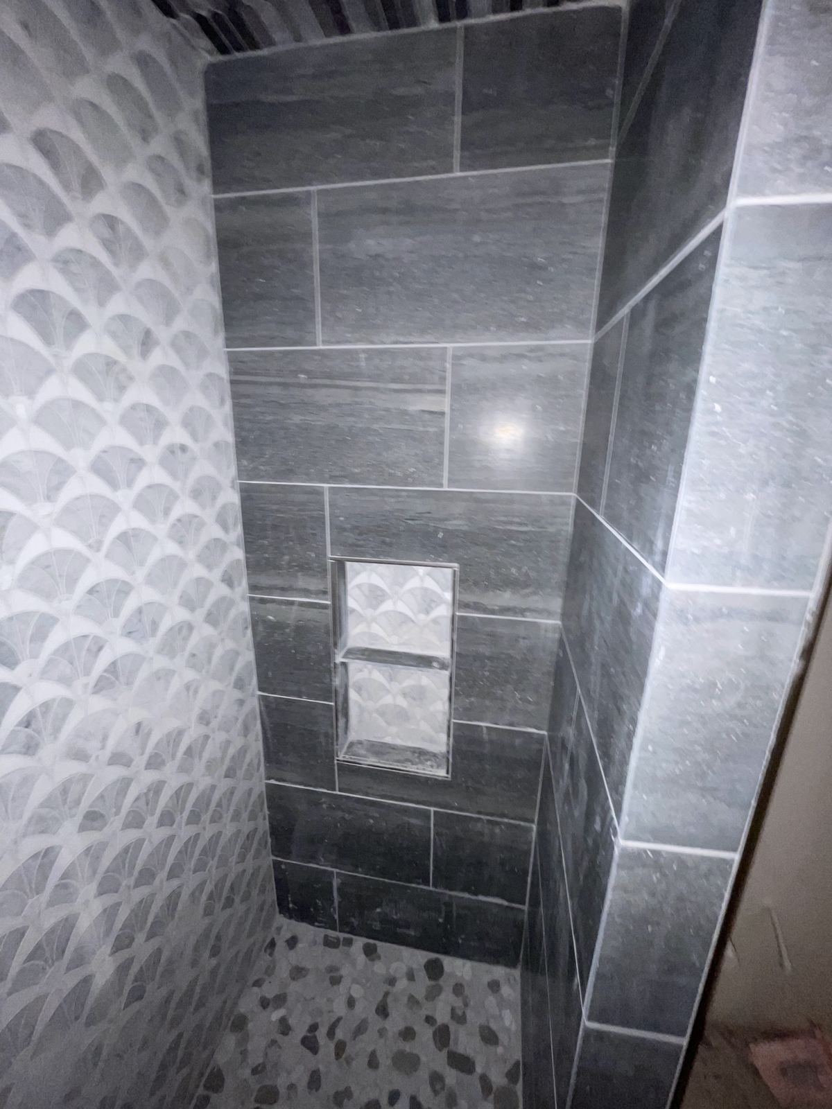 Designer tile shower during construction